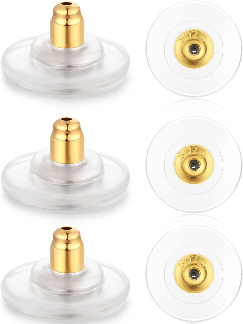 DELECOE 925 Silver Earring Backs,18K Gold Plated Locking Secure Earring Backs for Studs/Droopy/Heavy Earrings,No-Irritate Hypoallergenice Backing 6pcs(Gold) - Image 1